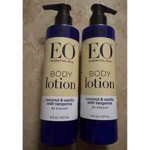 2-EO Essential Oils Body Lotion Coconut & Vanilla with Tangerine 8 oz Each NEW